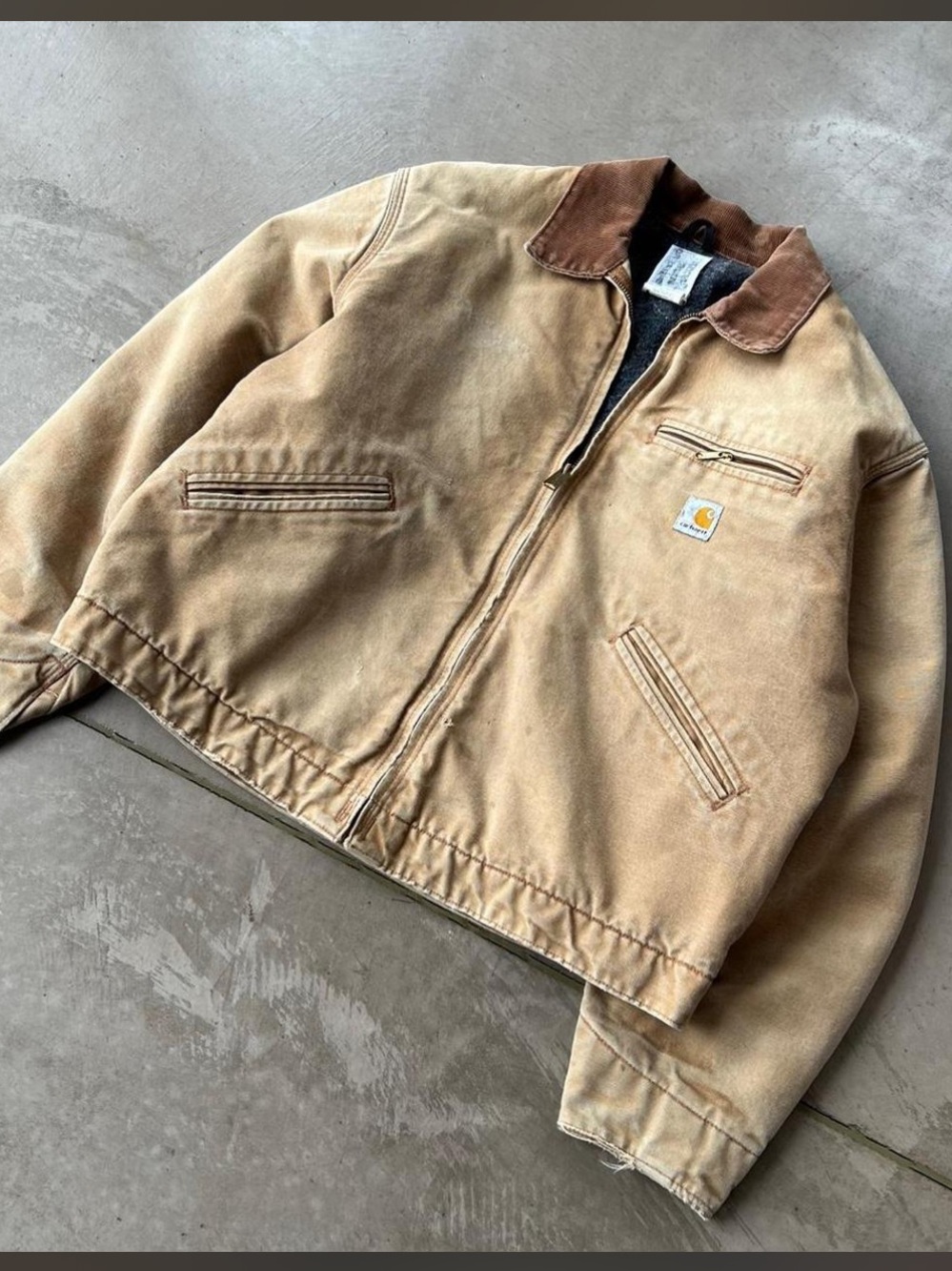 Carhartt Tan Canvas Work Jacket with Brown Corduroy Collar
